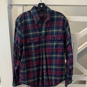 Abercrombie & Fitch Men's Red and Blue Plaid Shirt with matching T-shirt